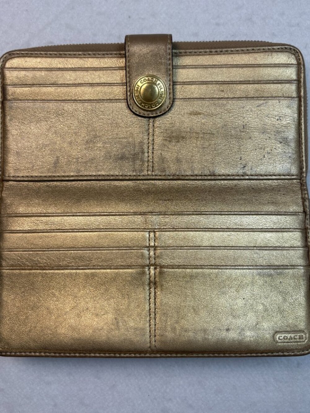 Coach Signature Jacquard Gold Glitter Zip Around Continental Wallet Vintage Y2K - Picture 5 of 7